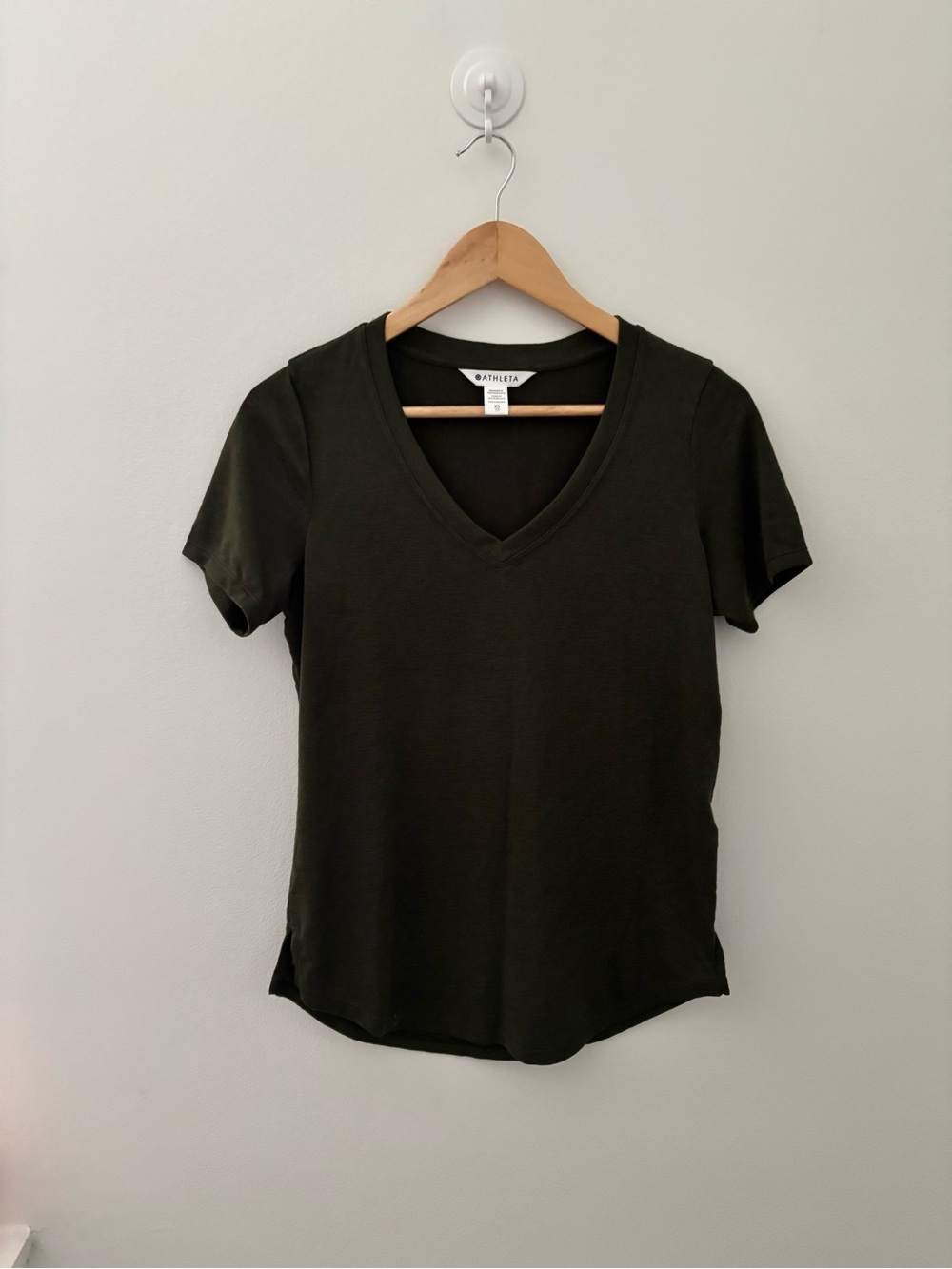Athleta Olive Green V-Neck Short Sleeve Tee